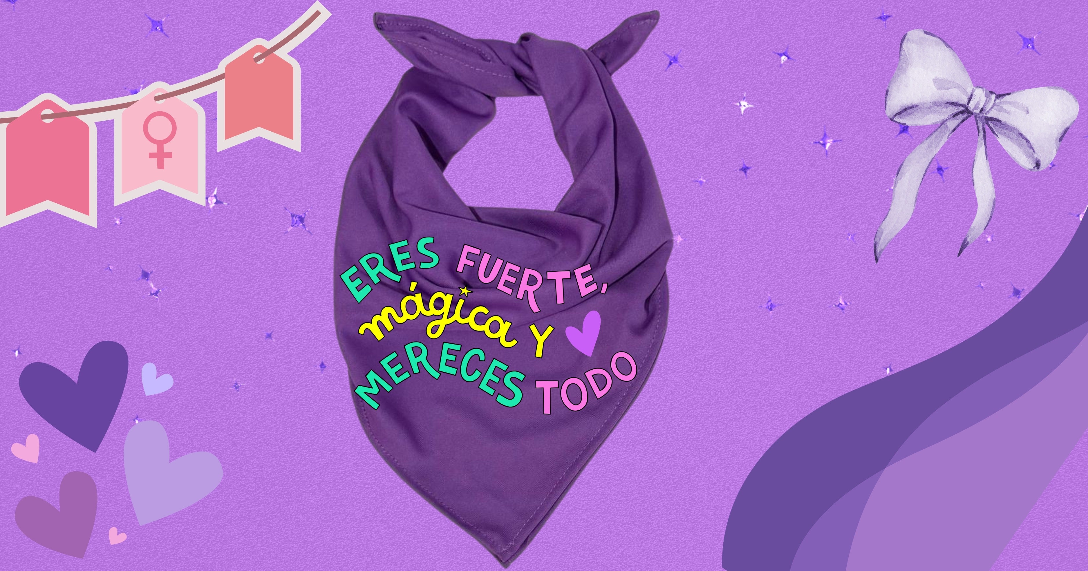 Pañuelo morado 8M💜 eres fuerte, mágica y mereces todo , tela Bombay premium.