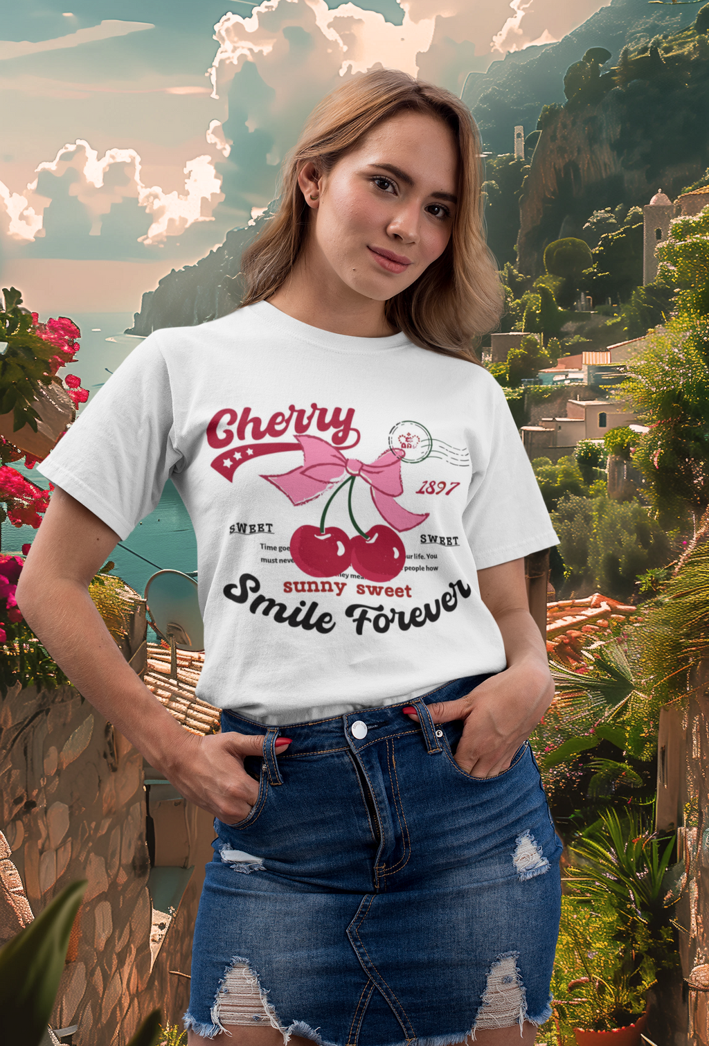 Playera blanca cherry smile forever