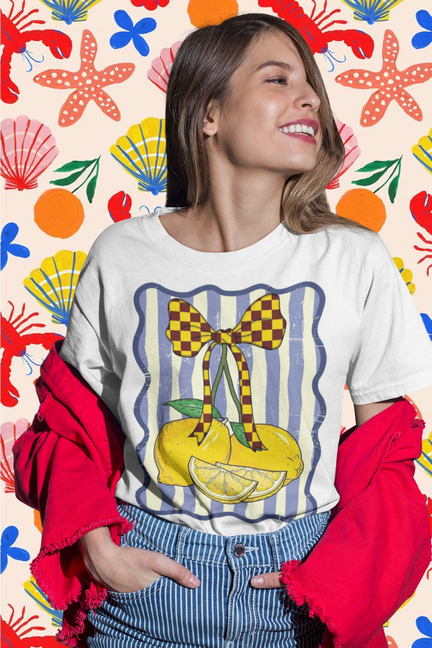 Playera blanca limones con moño