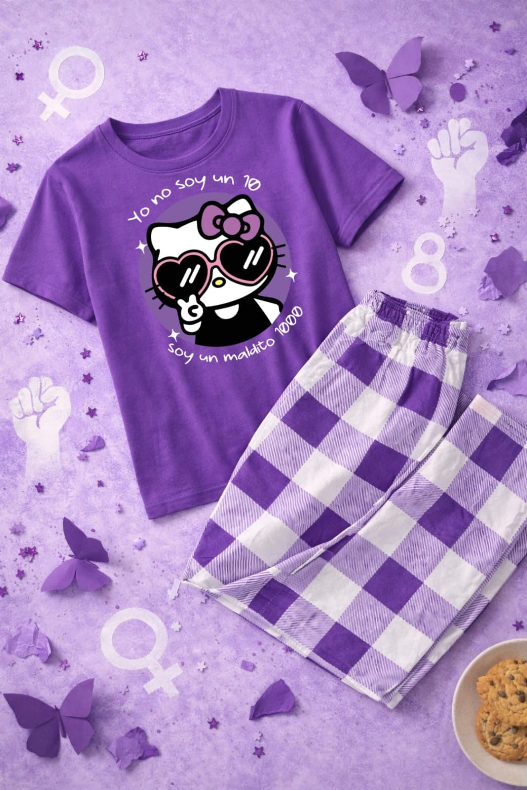 Pijama morada kitty soy un maldito 1000