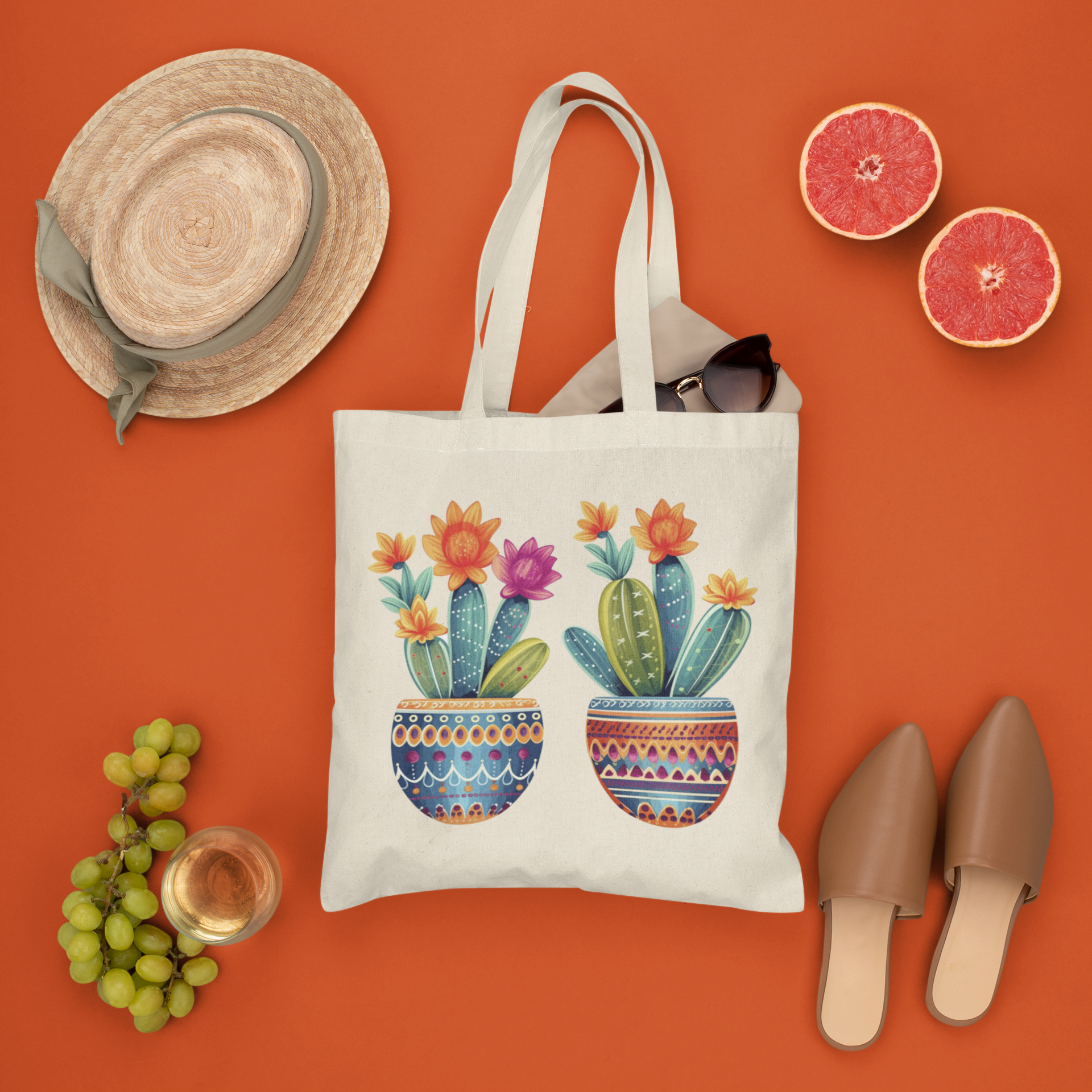 Tote bag beige macetas suculentas
