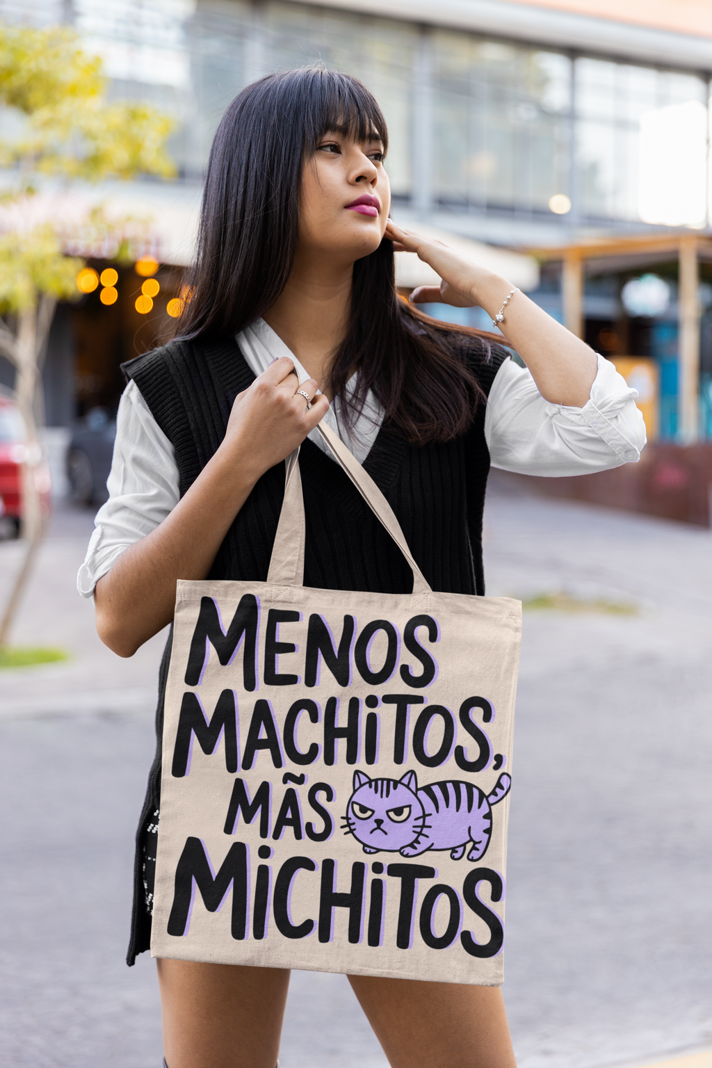Tote bag beige menos machitos más michitos