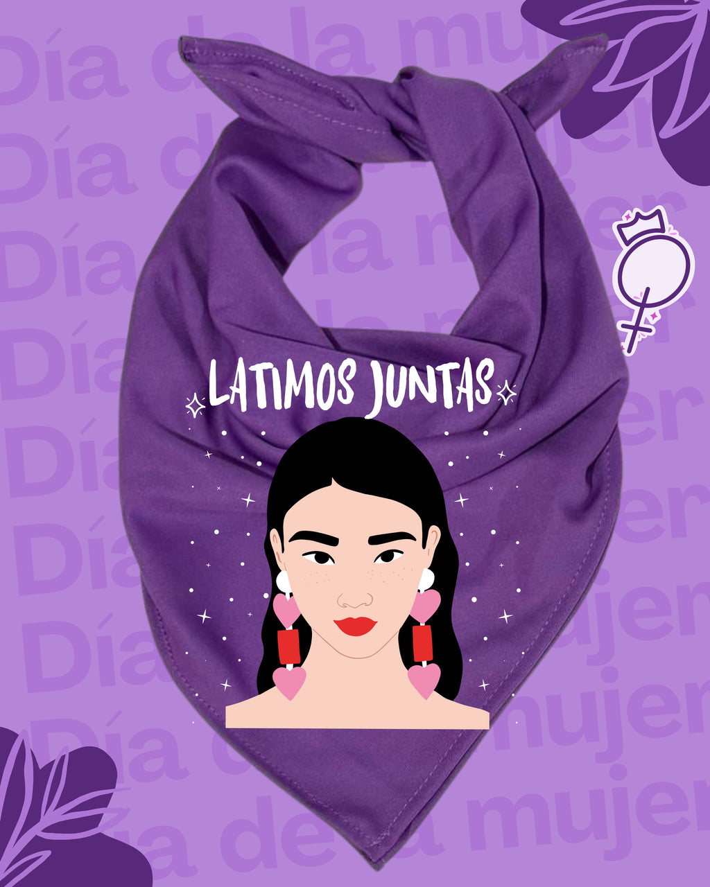 Pañuelo morado 8M💜 , tela Bombay premium. Impresión DTF, latimos juntas.