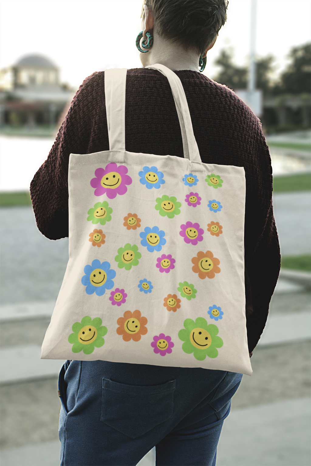 Tote bag beige Flores colores