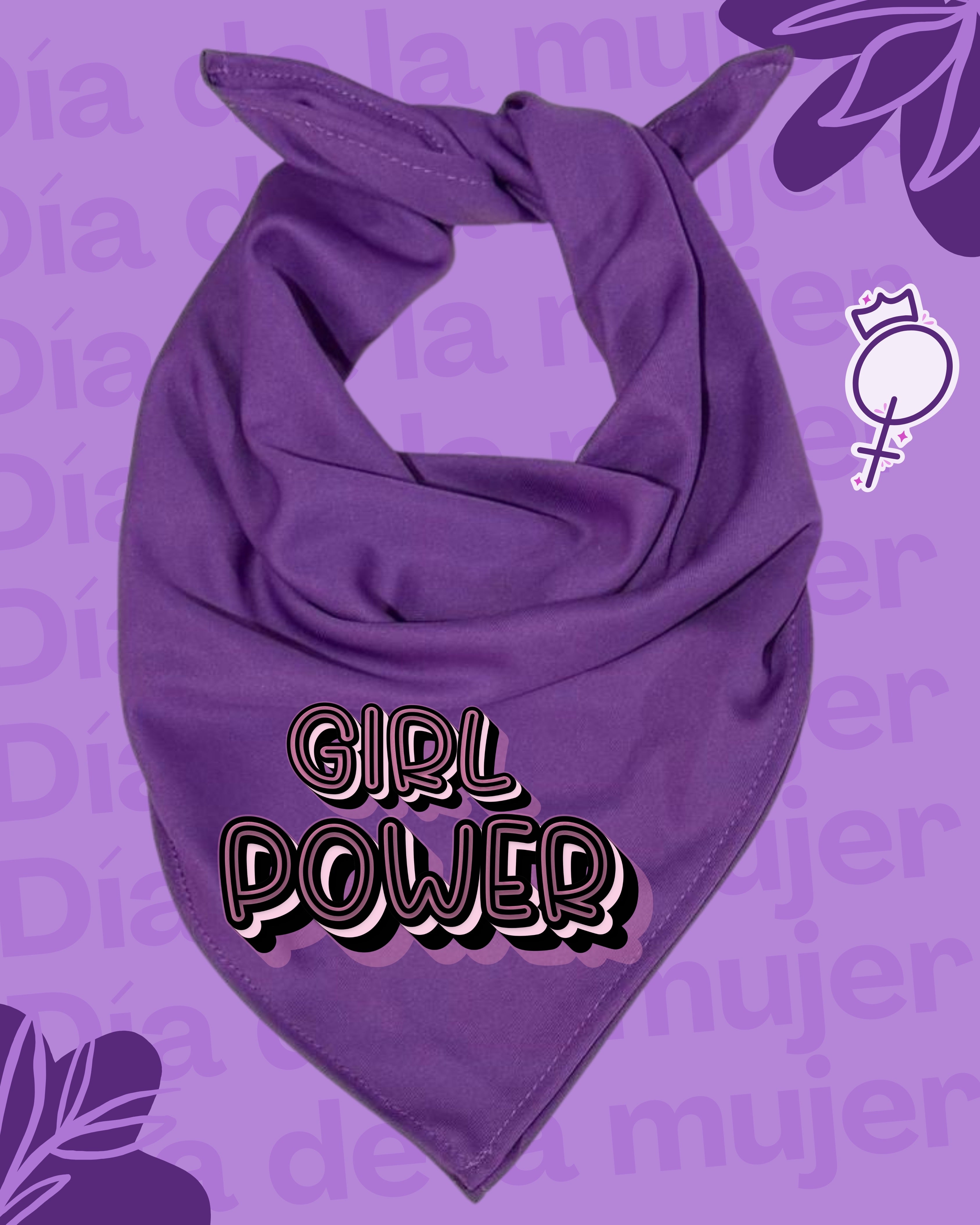 Pañuelo morado 8M💜 , tela Bombay premium. Impresión DTF GIRL POWER