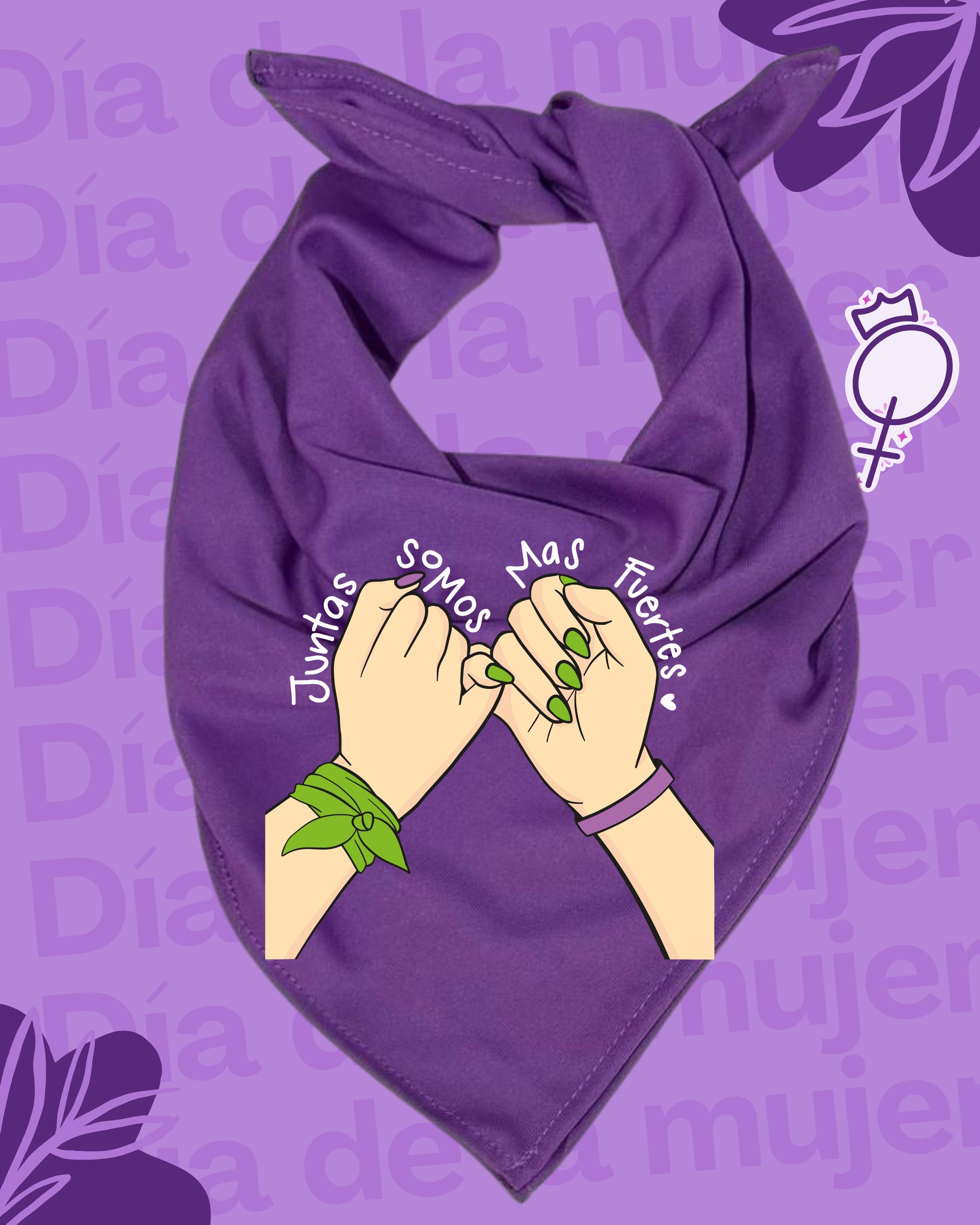 Pañuelo morado 8M💜 , tela Bombay premium. Impresión DTF, juntas somos más fuertes.