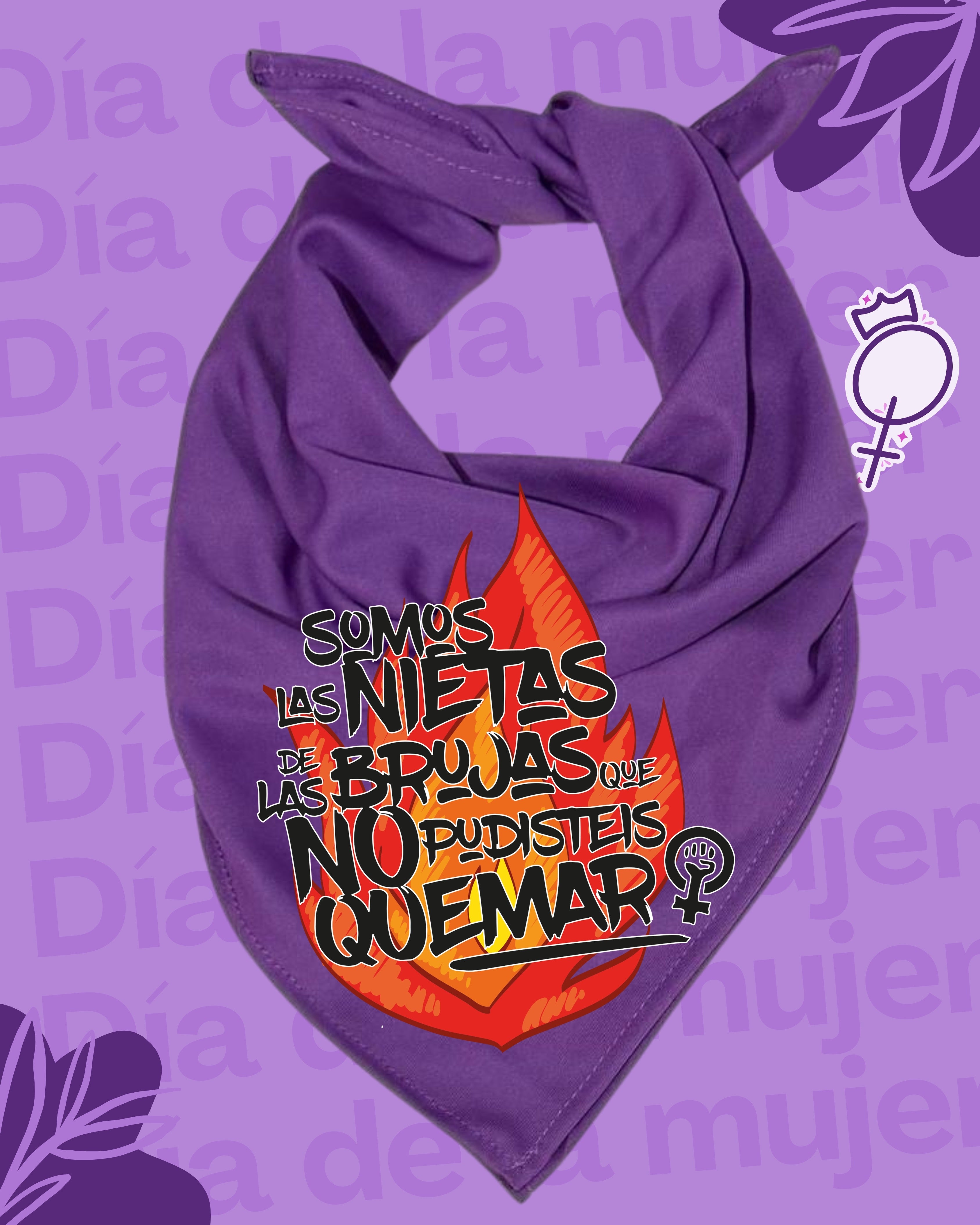 Pañuelo morado 8M💜 , tela Bombay premium. Impresión DTF, somos las nietas de las brujas que no pudiste quemar .