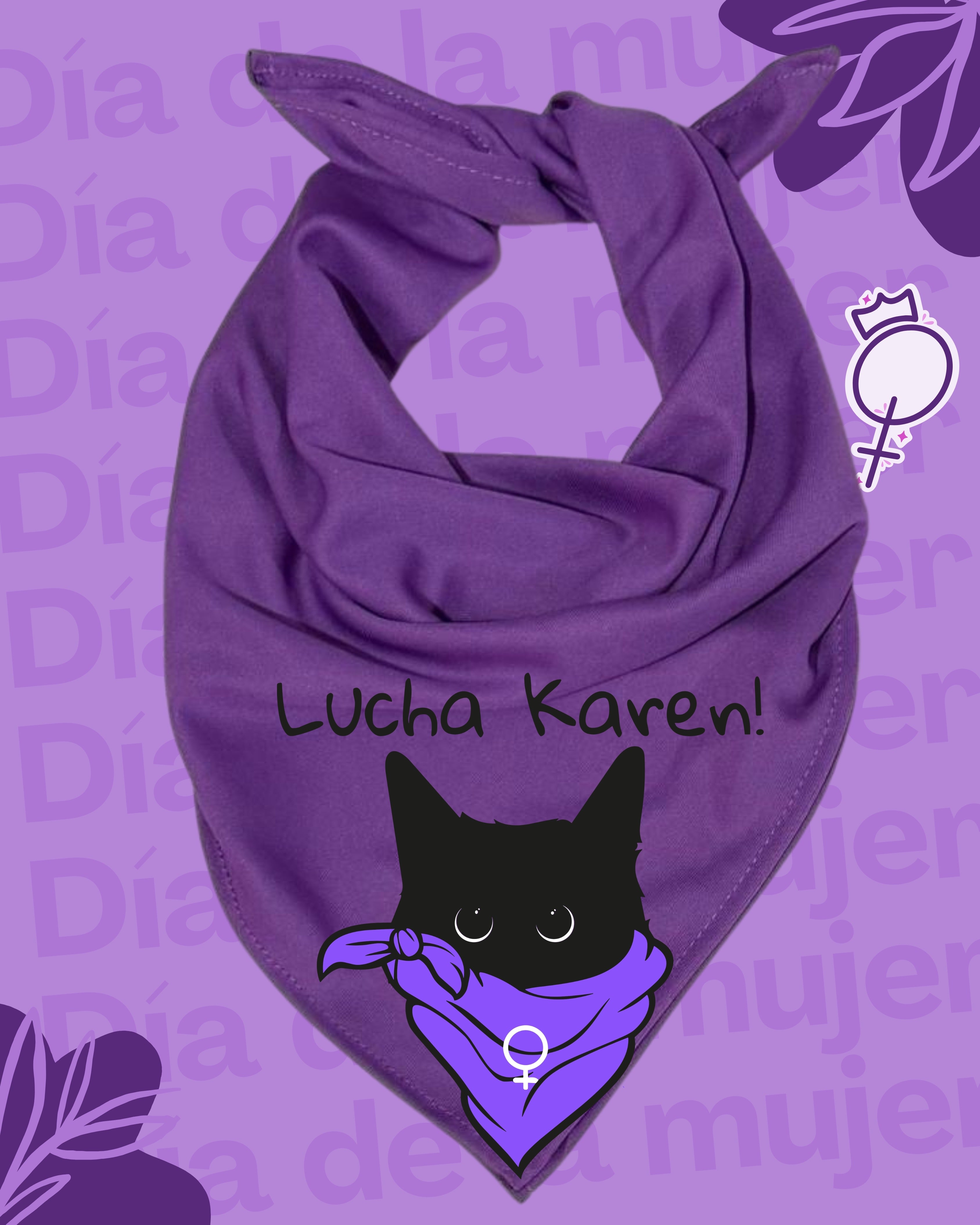 Pañuelo morado 8M💜 , tela Bombay premium. Impresión DTF, lucha Karen.