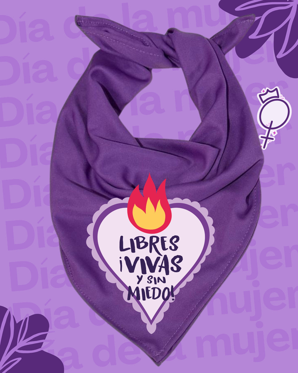 Pañuelo morado 8M💜 , tela Bombay premium. Impresión DTF, libres vivas y sin miedo.