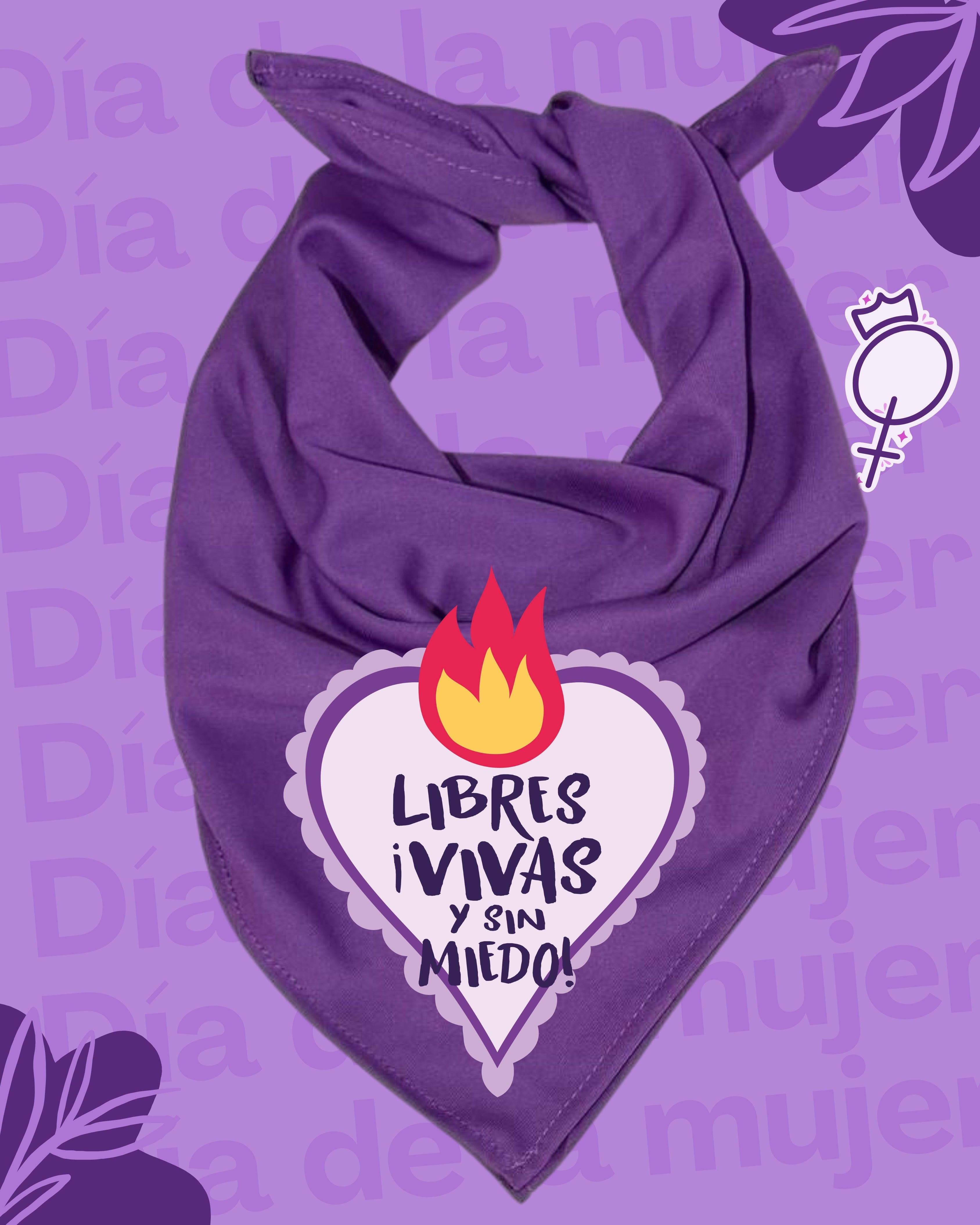 Pañuelo morado 8M💜 , tela Bombay premium. Impresión DTF, libres vivas y sin miedo.