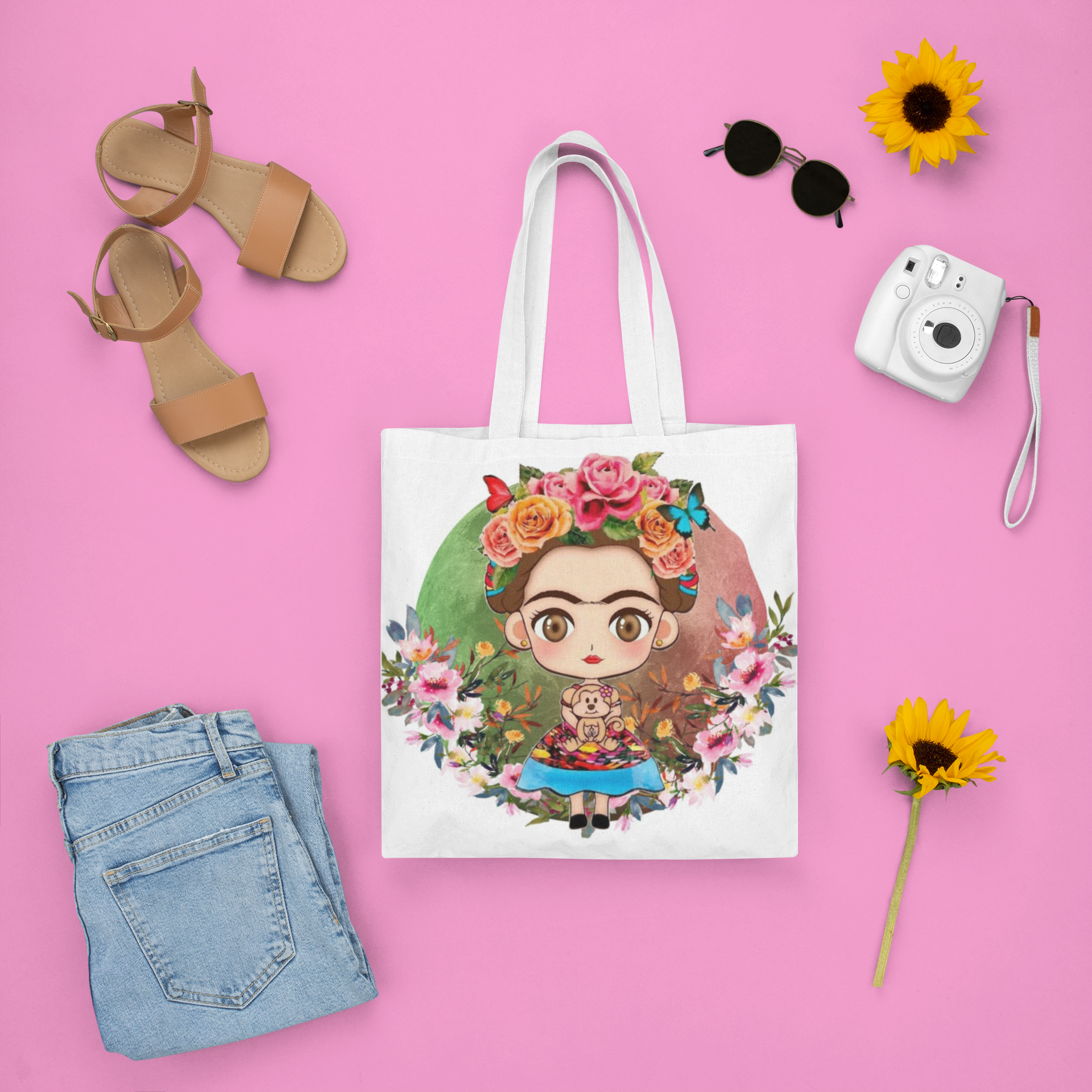 Tote bag blanca Frida chibi