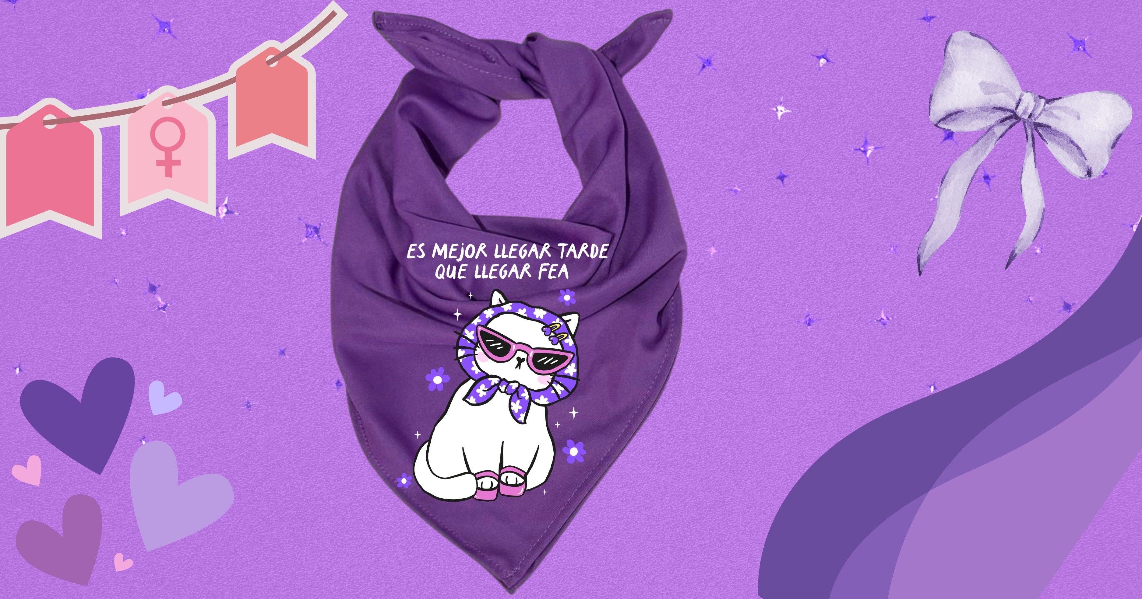 Pañuelo morado 8M💜 , tela Bombay premium. Impresión DTF es mejor llegar tarde que llegar fea.