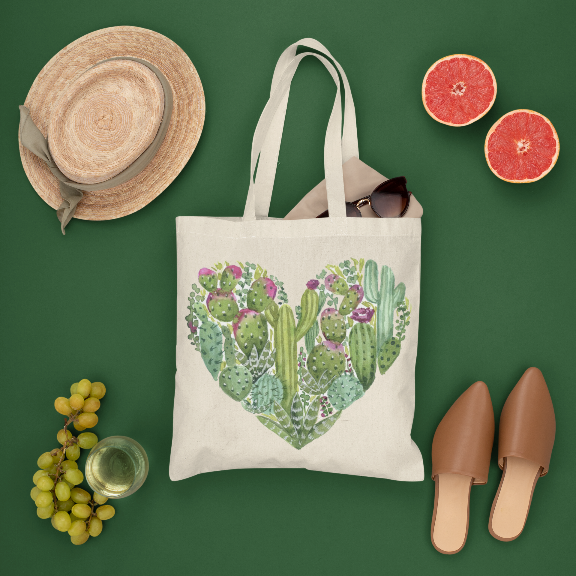 Tote bag beige corazón de cactus