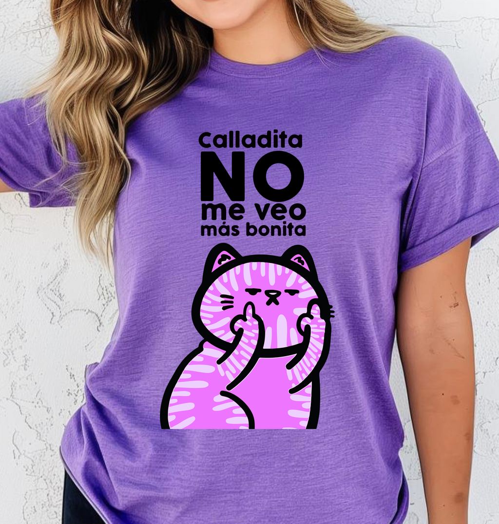 Blusa morada calladita no me veo más bonita gatito