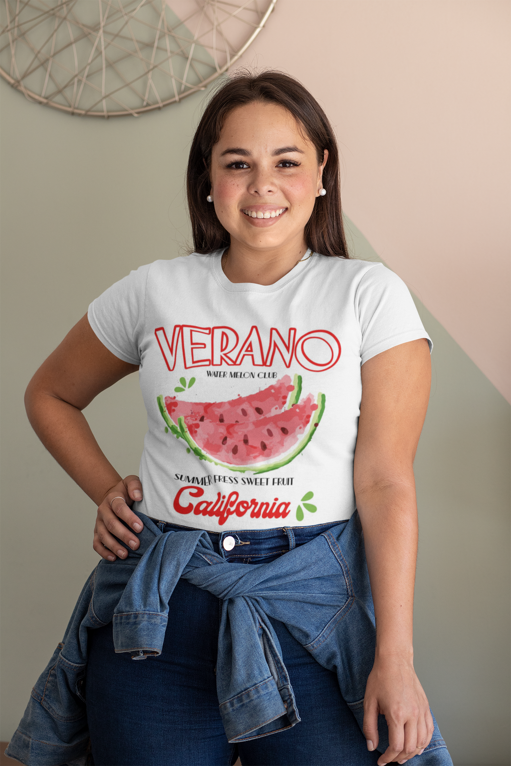 Playera blanca verano sandía